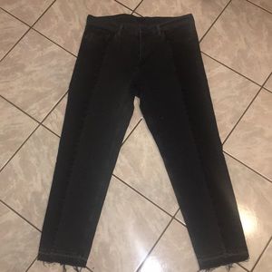 Cropped Two Tone Denim Jeans